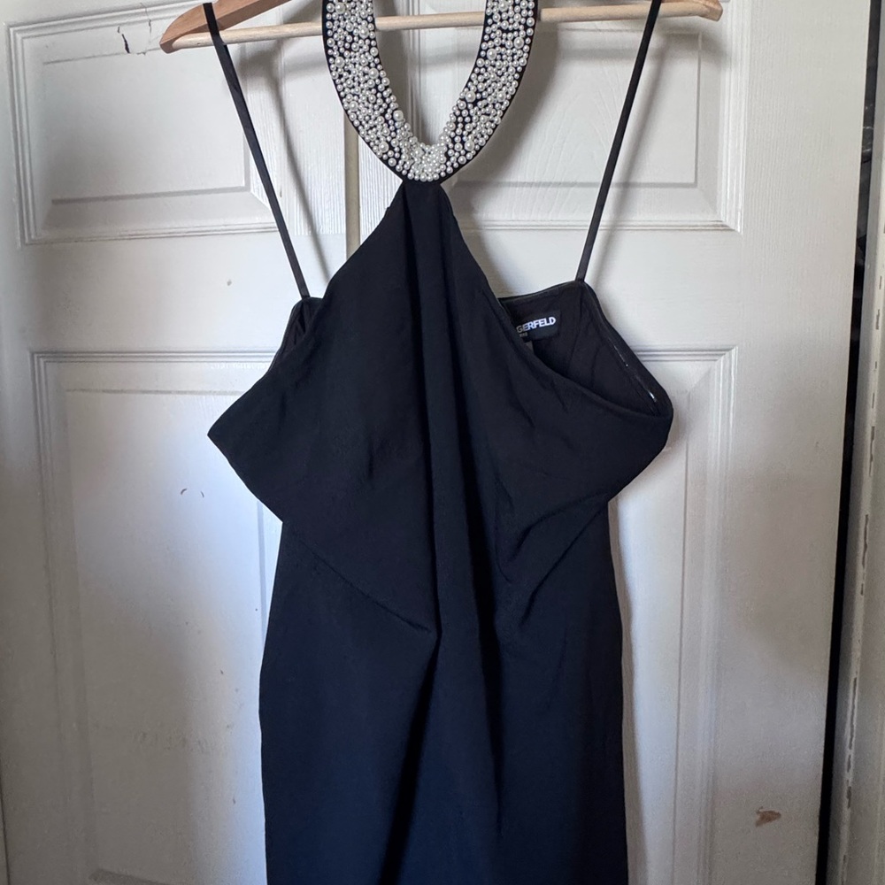 Karl Lagerfeld Blue Sequin Halter Cocktail Dress